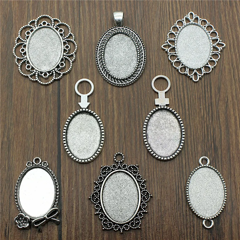 

10pcs Fit 18x25mm Oval Glass Cabochon Base Setting Pendant Tray For Jewelry DIY Making Antique Silver Color FM4010