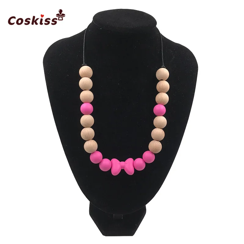 Mordedor de silicona de seguridad para beb&eacute;, cuentas de madera, juguete para morder, collar, accesorio para beb&eacute;, regalo sin BPA-2