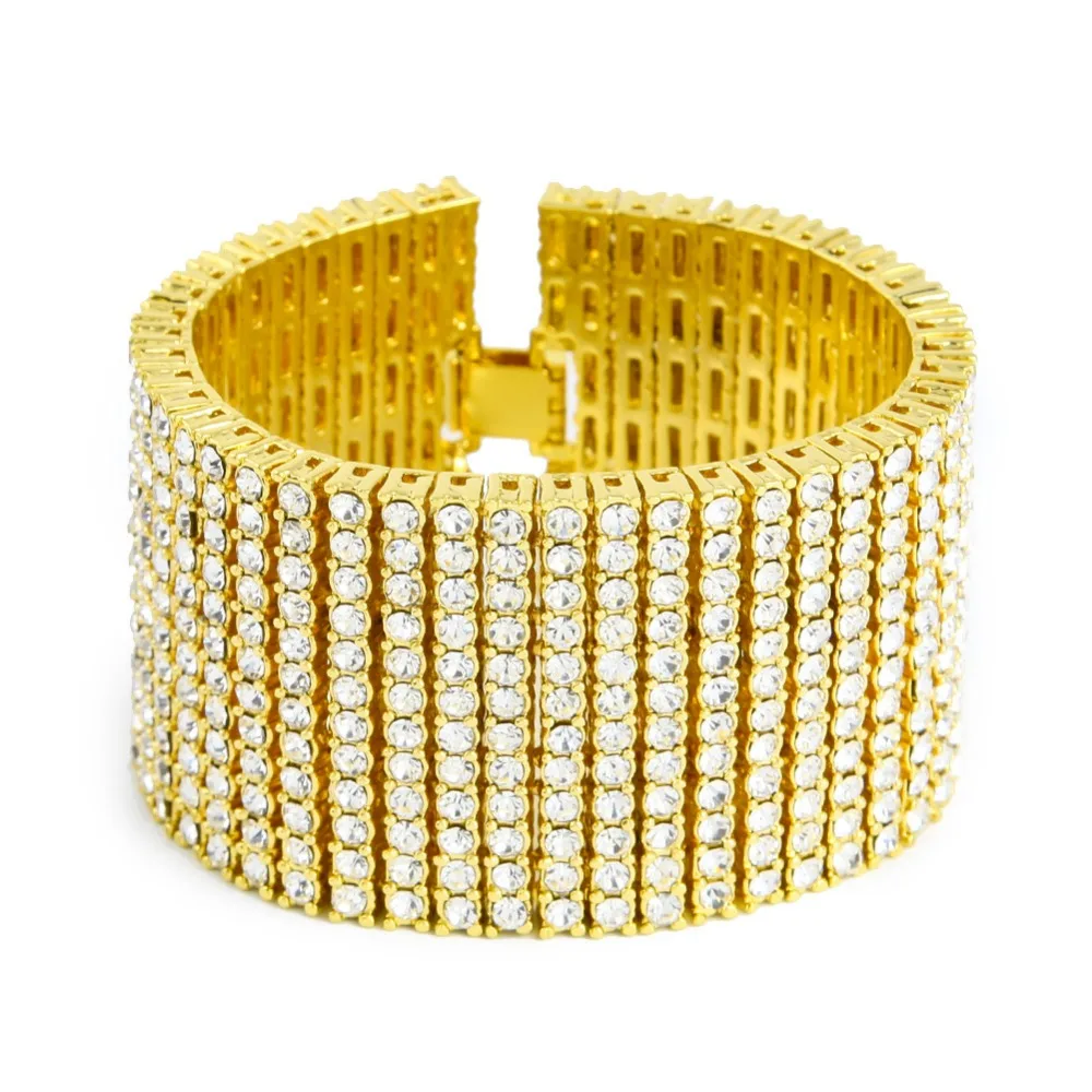 В стиле хип-хоп Полный Стразы Bling льдом реперские кепки золотой браслет Цвет 12