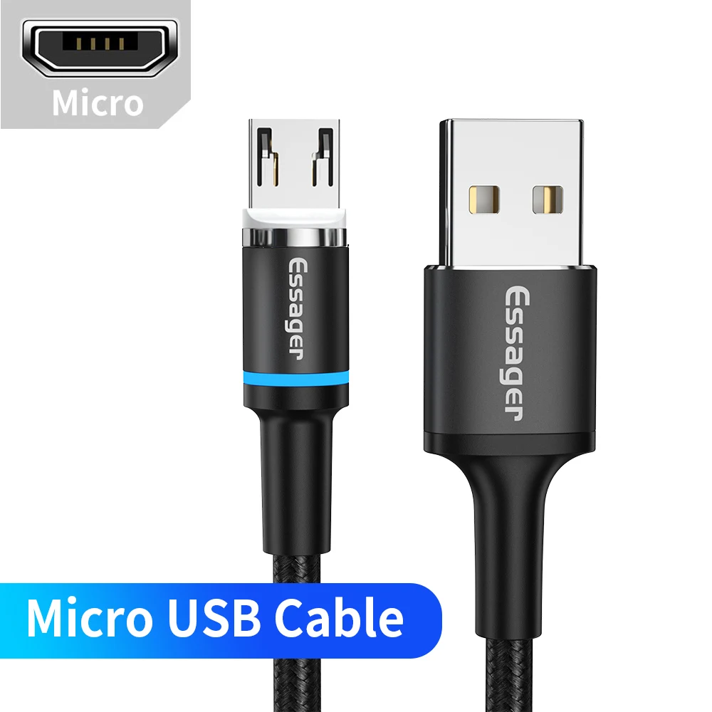 Black Micro Cable Магнитное зарядное устройство Essager Micro USB кабель для iPhone samsung Android Быстрая зарядка usb type C кабель 3 м type-C шнур Магнитный адаптер - Цвет: Black Micro Cable