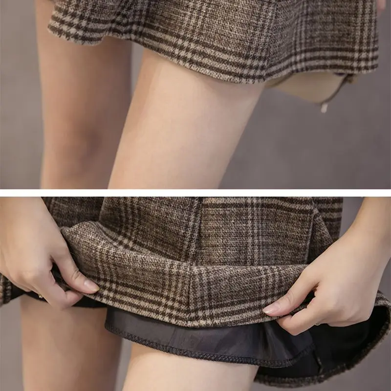 

Fashion Wool Warm Mini Skirt Vintage Women Skirt Slim High Waist Retro Plaid Skirt