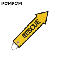 pompom fashion rescue key chain for cars oem keychain key tag yellow arrow shaped embroidery key fob keyring for motorcycles