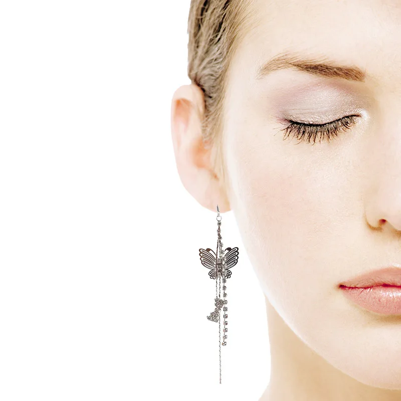 

Fashion Long Geometric Shape Earrings Silver Luxury Butterfly Shape Pendant Female Party Fringed Chain Earrings Gift Jewelry