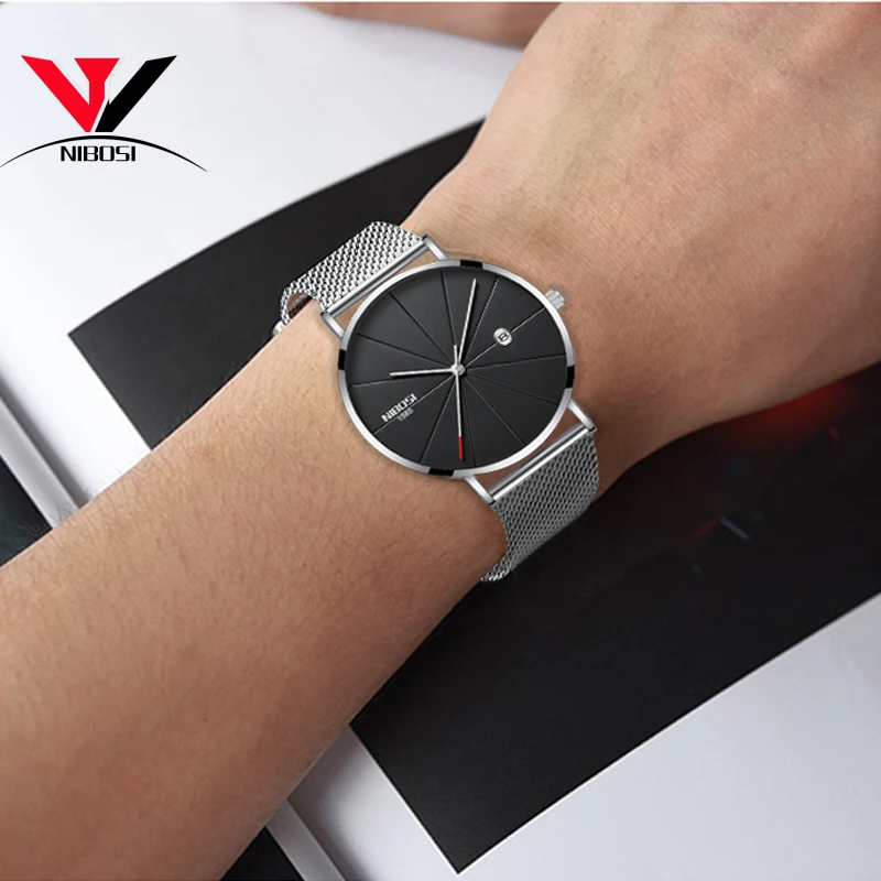 NIBOSI новые мужские часы ультра тонкие модные простые деловые кварцевые Relogio Masculine