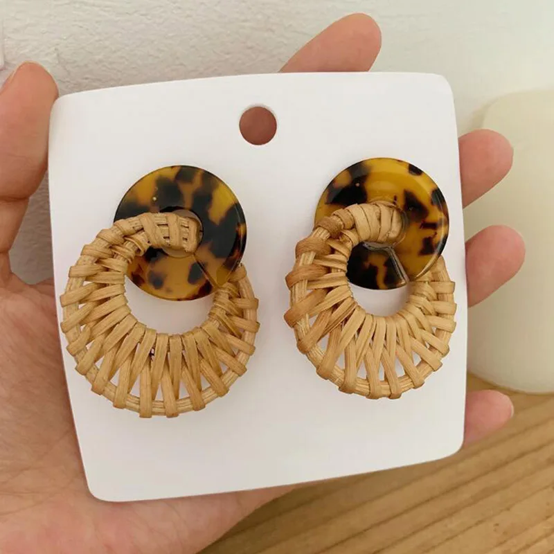 Корейские висячие серьги ручной работы с бамбуковой оплеткой новинка модные