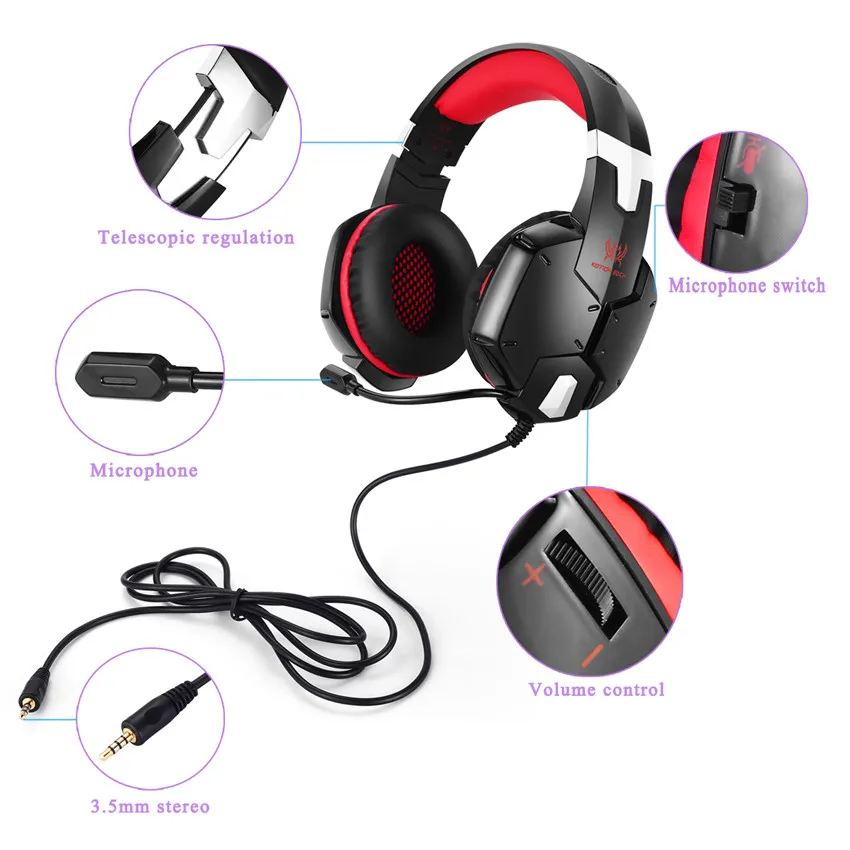 Игровые наушники KOTION EACH G1200 стереогарнитура 3 5 мм с басами и микрофоном для ПК