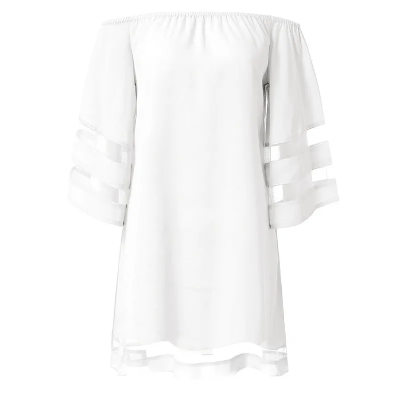 Женское свободное шифоновое платье с рукавами колокольчиками и круглым вырезом