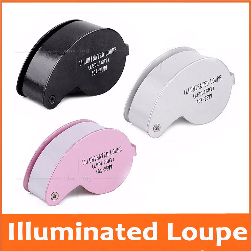 

40 times aluminum alloy LED lamp jewelry handicraft identification magnifying glass Illuminated Loupe 40X25mm Reading Magnifier