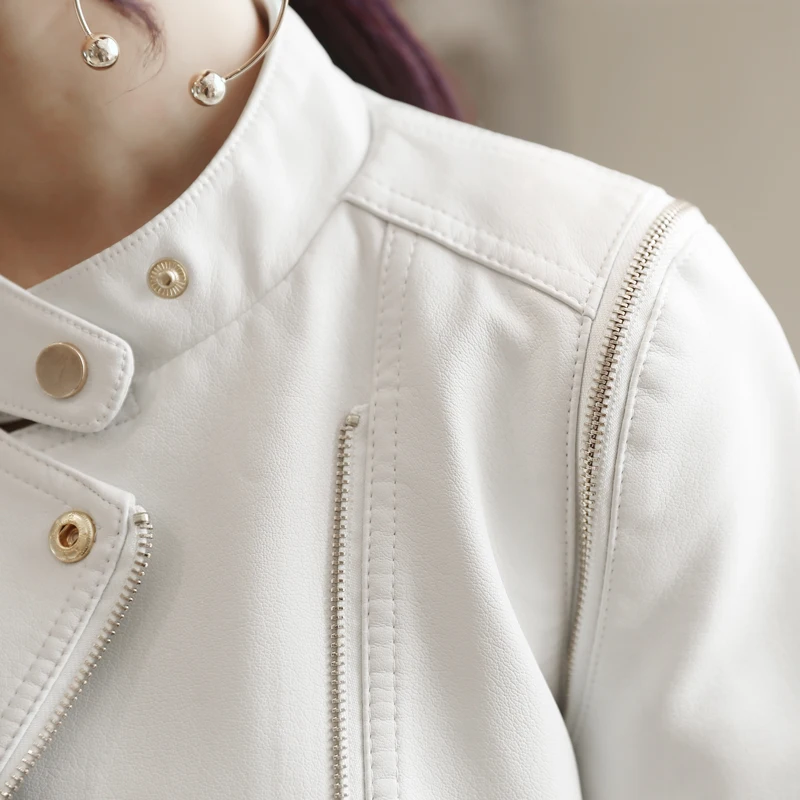 Fitaylor Новая Осенняя байкерская куртка женская тонкая черная белая мотоциклетная