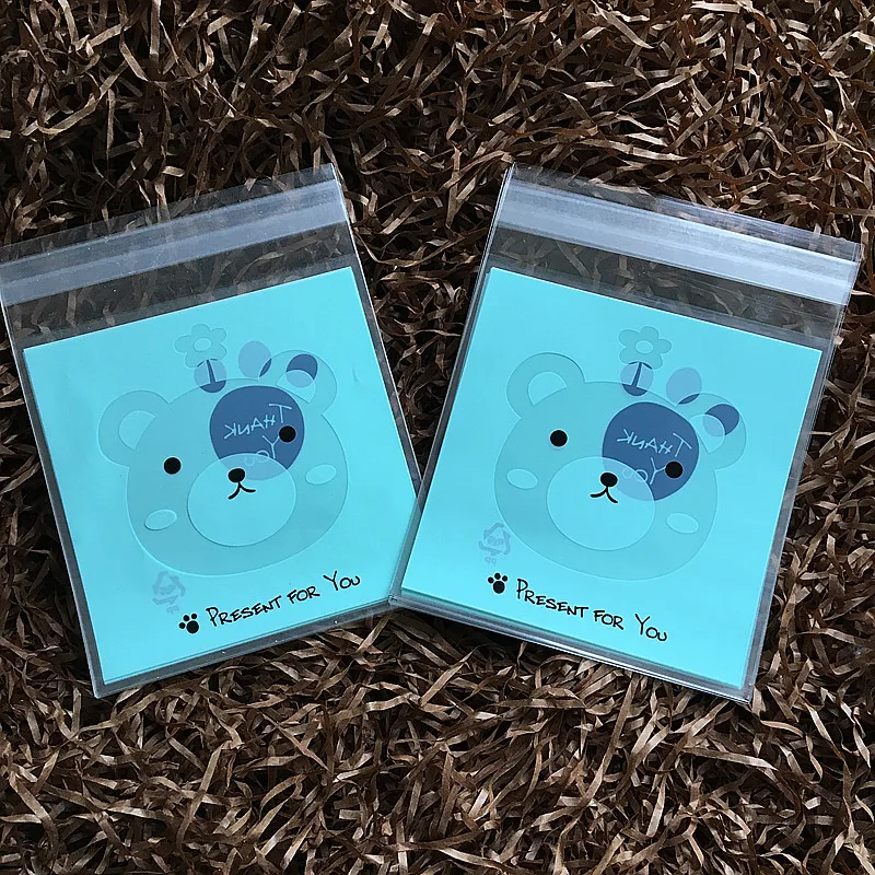 100 шт./лот милые детские синие сумки с медведем для печенья конфет закуски