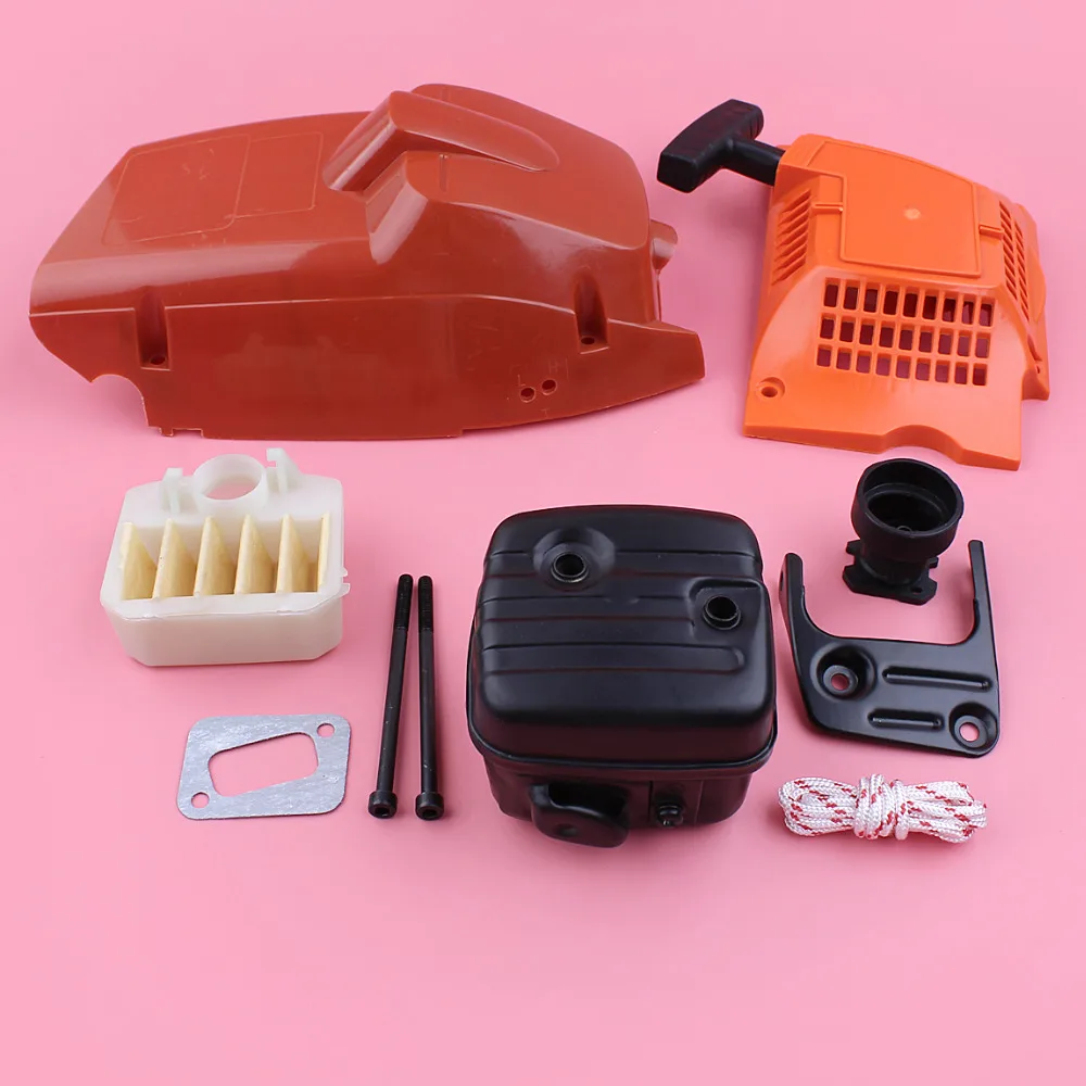 

Recoil Starter Cylinder Cover Exhaust Muffler For Husqvarna 340 345 350 Chainsaw Spare Part Bracket Bolt Gasket Air Filter