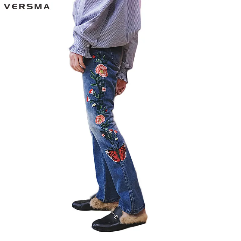 VERSMA 2017 корейский стиль GD с вышивкой в виде бабочек и байкерские джинсы брюки