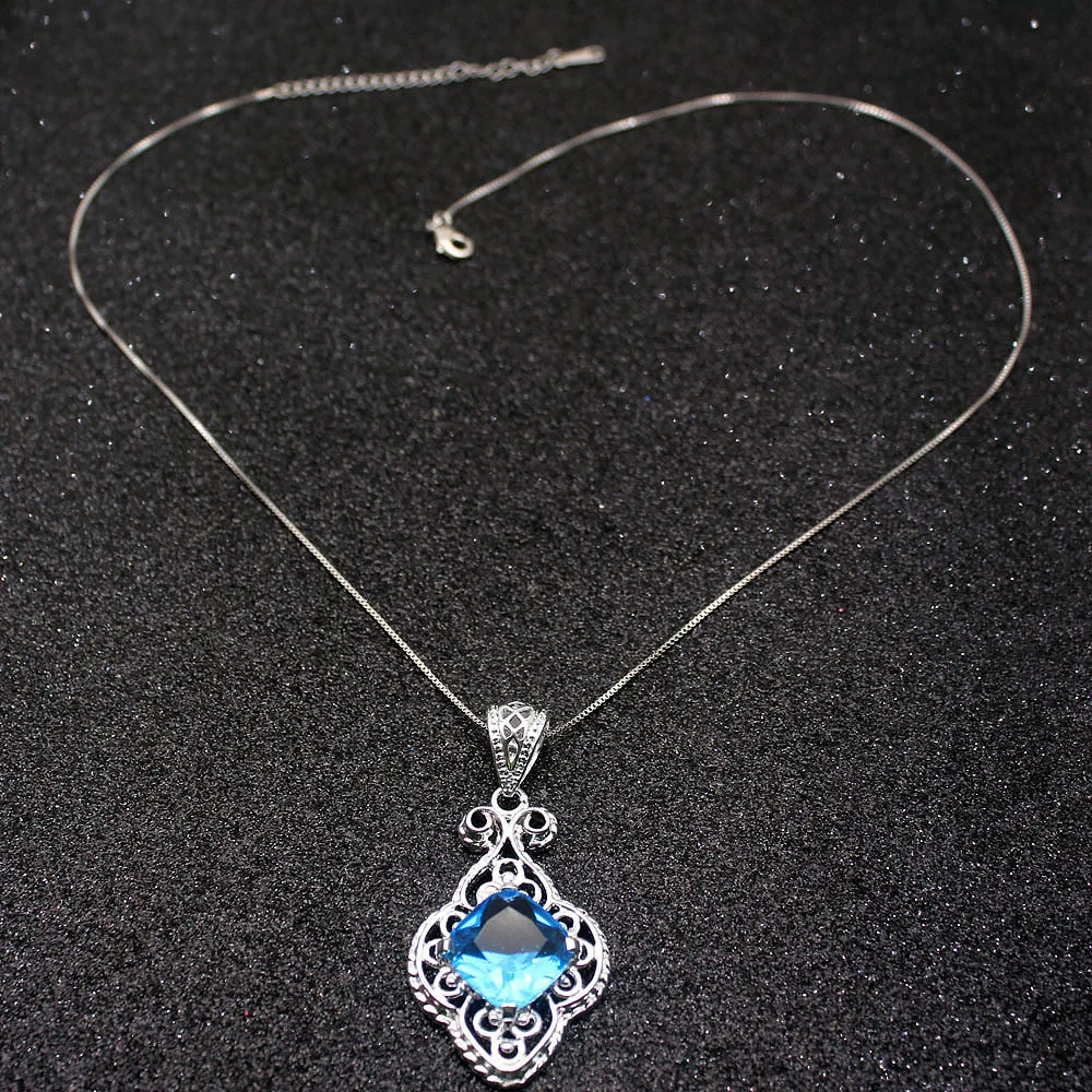 Женское ожерелье из серебра 925 пробы с подвеской натурального голубого лондона 20