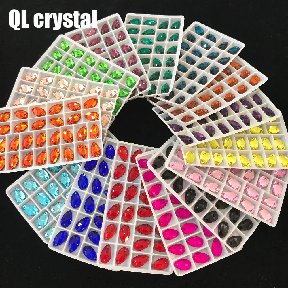 QL Crystal Популярные 11x18 мм все цвета капли пришивные камни и стразы с кристаллами 2 отверстия сделай сам для изготовления одежды