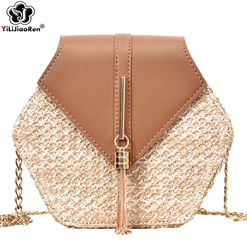 Модные Плетеные пляжные сумки с кисточками Женская Высококачественная