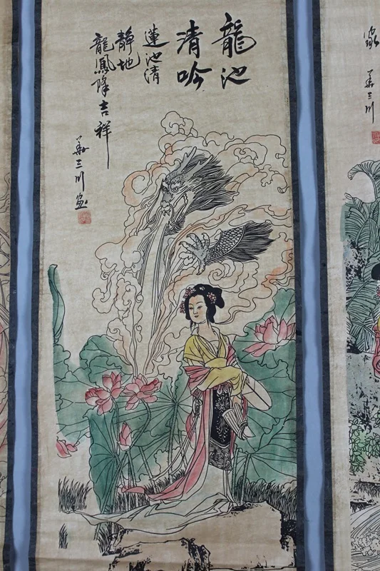 

China scroll painting Four screen paintings Middle hall hanging painting Beauty female Painting
