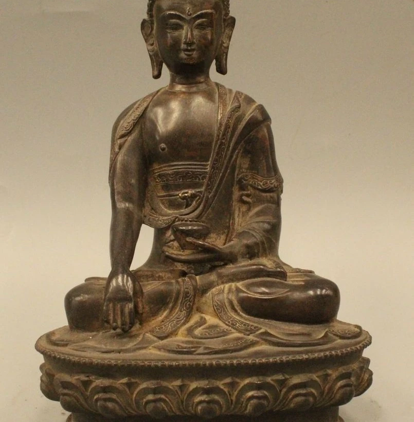 8 &quotКитай Буддизм Чистая Бронзовый сиденья Шакьямуни Амитабха Будда чаша статуя