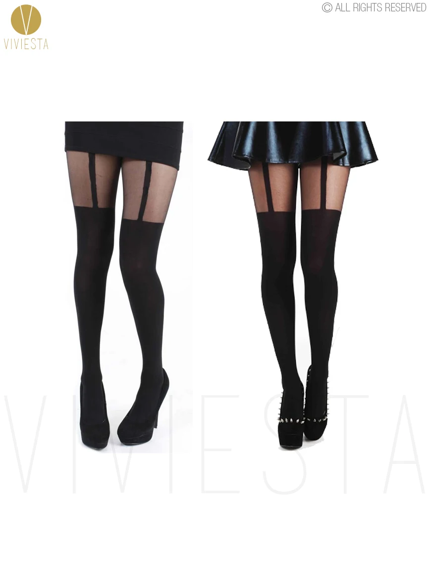 Плотная Мок чулок Колготки-120d + 30d знаменитости Панк пикантные прозрачные