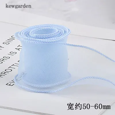 Kewgarden вручную изготовленная лента около 50-60 мм волнистые края вуали ленты DIY бант для волос аксессуары атласная упаковочная лента Свадьба 5 метров - Цвет: Светло-голубой