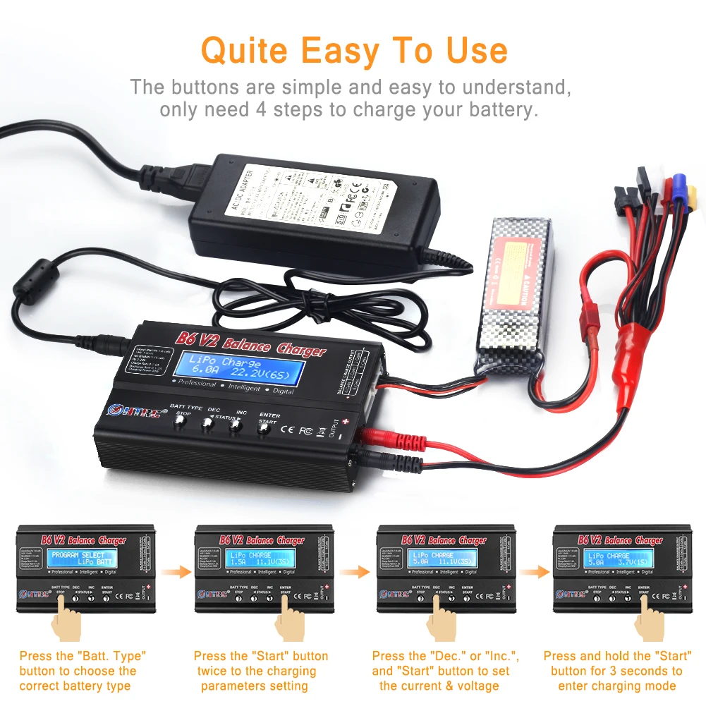 Зарядное устройство Lipo HTRC IMAX B6V2 зарядное RC 80 Вт 6A для LiIon/LiFe/NiCd/NiMH/High/LiHV Dis 15V6A вы