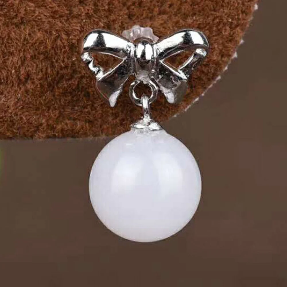 Прямая Настоящее Серебро S925 пробы каплевидные серьги Pin натуральный круглый нефритовый ручной работы для женщин Свадебные серьги