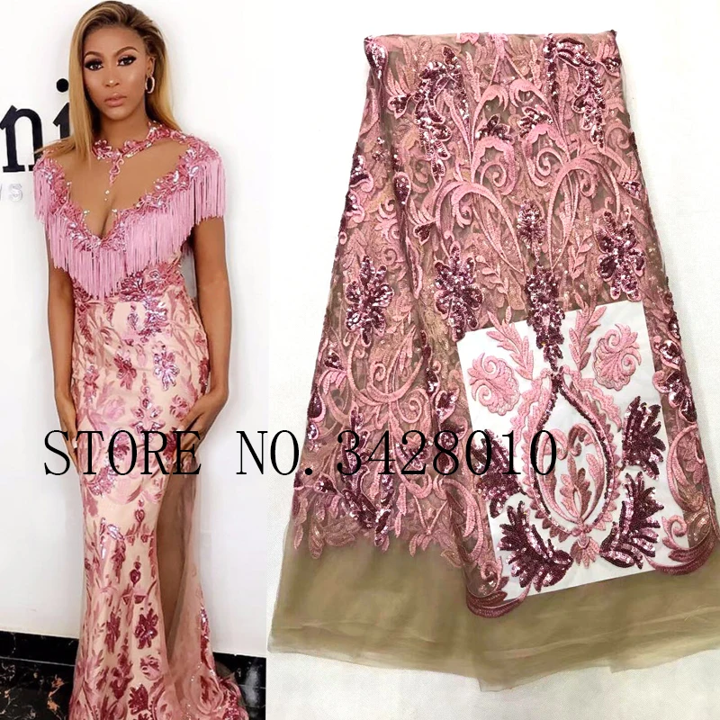 Розовая высококлассная стильная кружевная ткань с блестками и вышивкой|Кружево|