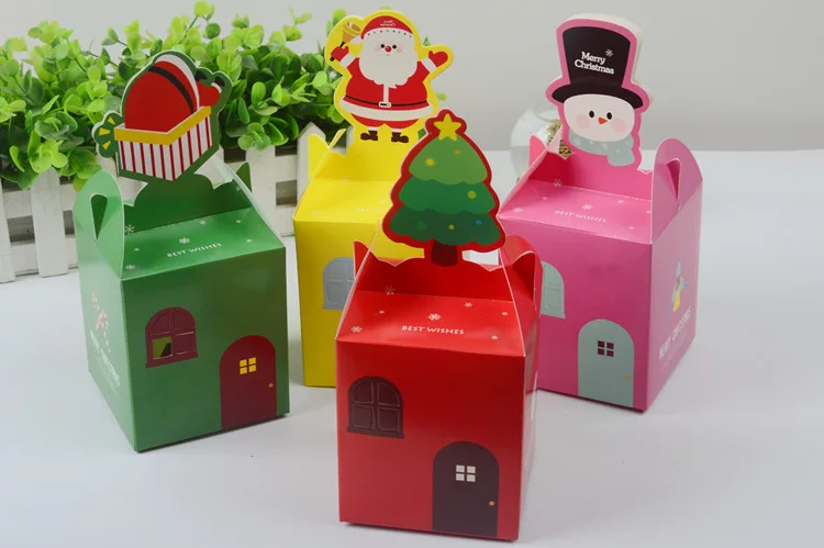 cartoon gift Christmas Wedding candy fruit box colorful christmas eve apple folding cartons cute bag casual | Дом и сад