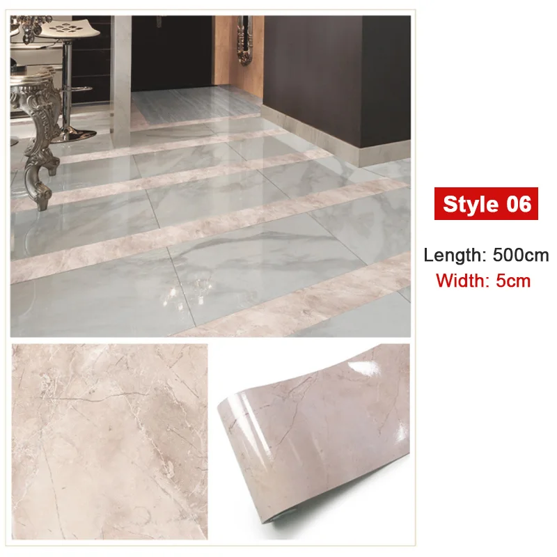 style 06-5cm 500 см плинтус плитка наклейки водонепроницаемый самоклеющиеся пол лента линия гостиная мраморный узор волновод линия угловая линия - Цвет: style 06-5cm