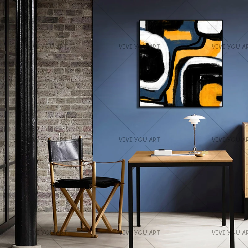 Большая красочная абстрактная Геометрическая линия масляной живописи пейзаж