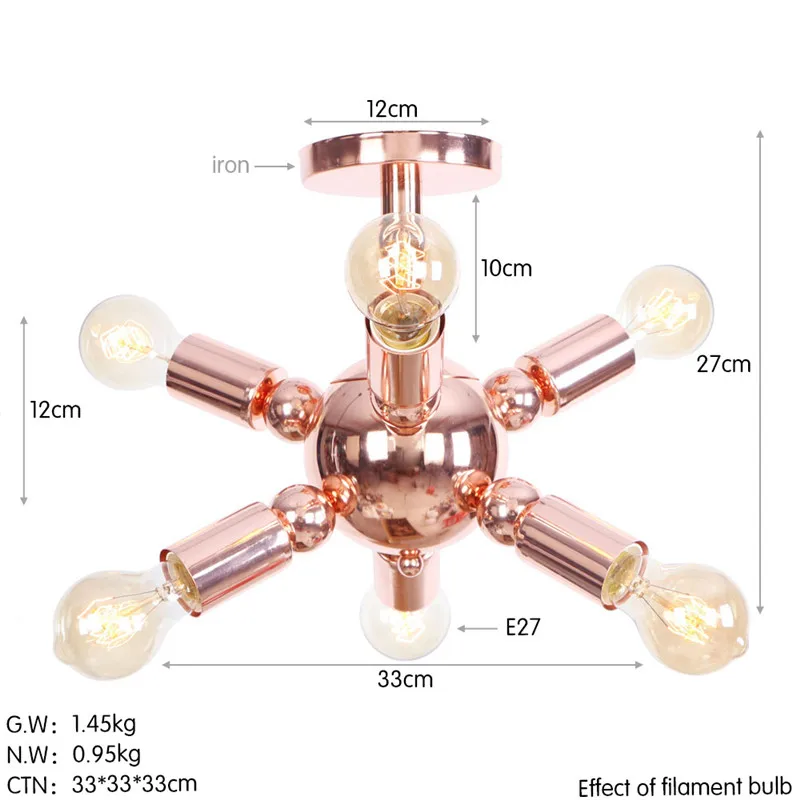 Lustre Industrial Vintage LED Ceiling Light Iron Rose Gold Lamps Edison Antique Lamp Fixtures Home Decor Lighting | Освещение