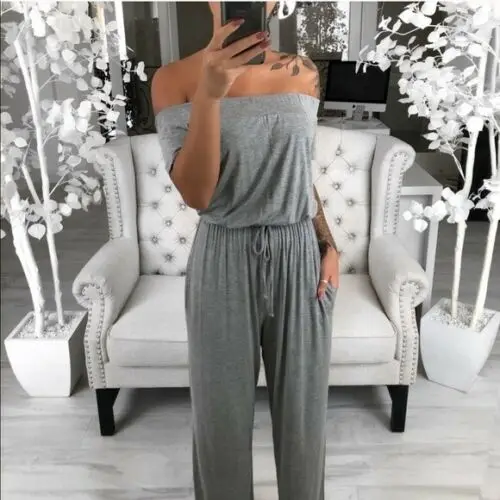 Женский комбинезон с открытыми плечами Свободный широкими штанинами белый