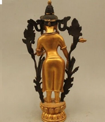 Copper Brass CHINESE crafts Asian 14"China Tibet Buddhism Bronze 24K Gold Stand Lotus Flower Hand Kwan-Yin Statue | Дом и сад