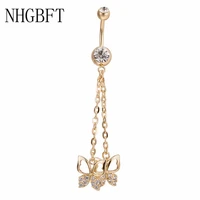 nhgbft fashion dangle long section cz belly button rings sexy body piercing jewelry women helix piercing wholesale