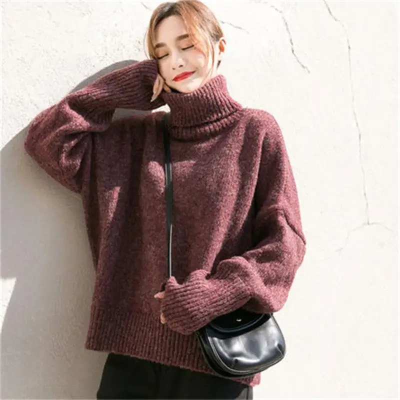 Fashion 2019 winter new high collar sweater female loose wild bottoming shirt was thin women's quality | Женская одежда