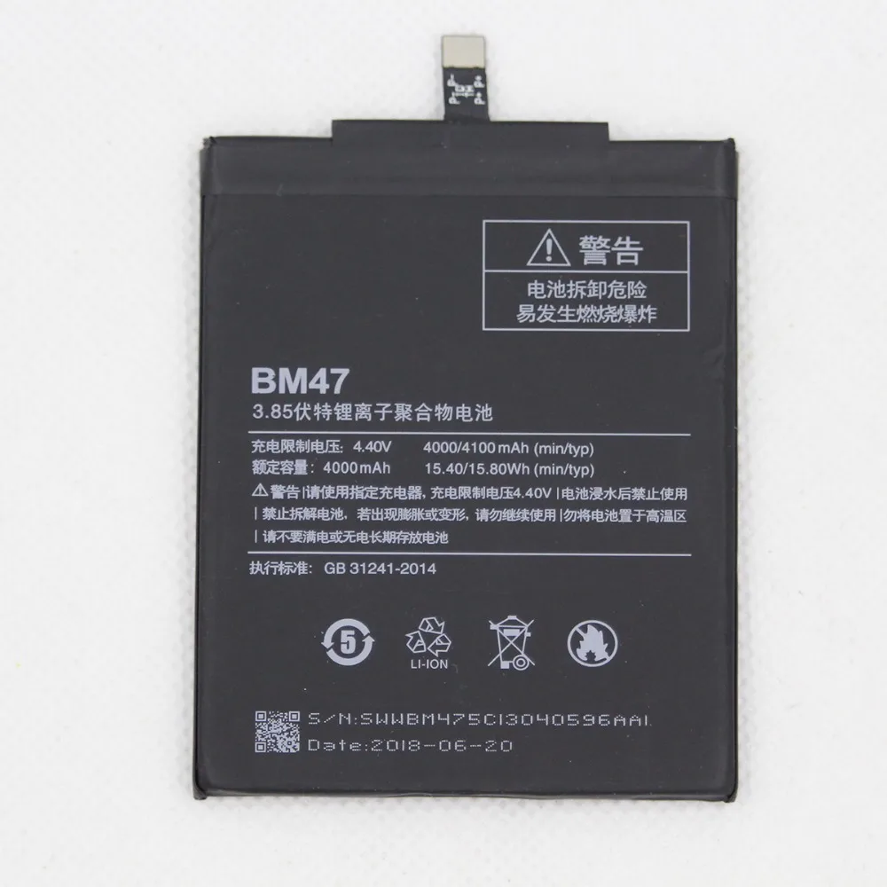 5pcs/lot 4100mAh New Mobile Phone Battery BM47 For Xiaomi Redmi 3 3S 3X 4X Redmi3 Pro Hongmi 3s BM 47 internal | Мобильные телефоны
