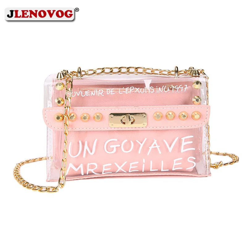 Женская прозрачная сумка через плечо из ПВХ ярких цветов комплект 2 предметов