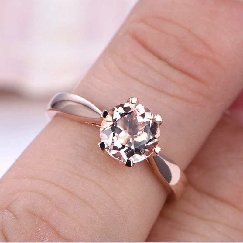 7.0m Round Shape Natural Morganite Engagement Ring 14K Rose Gold 6 Prong Setting For Women Fast Shipping Free Gift Box | Украшения и