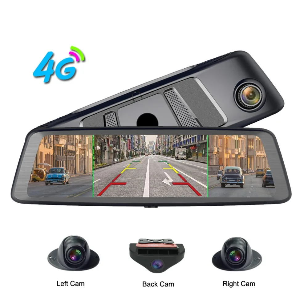 

360-degree panoramic 4CH Cameras lens 10" Touch Android Navi car camera gps rear view mirror dvr drive recorder ADAS WIFI