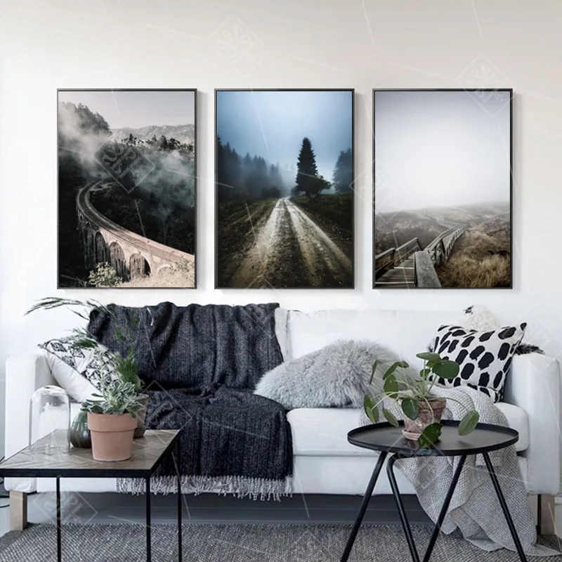 

Fog Forest Landscape Posters and Prints Modern Minimalist Road View Canvas Art Painting Bedroom Decoration Wall Picture for Room
