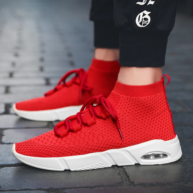 2019 New Arrival Men Fashion Sneakers Lace Up Casual Shoes Size 39-46 Popular Style Man Fly-Knitted 4 Colors Black White | Обувь