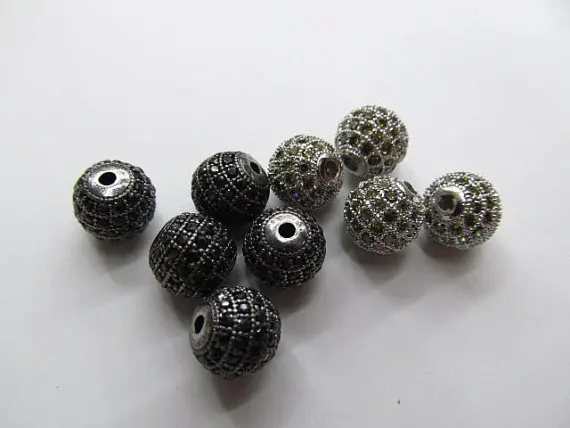 

AAA grade 8mm 20pcs pave metal spacer &cubic zirconia crystal round ball silver gold gunemtal black jet mixed jewelry beads