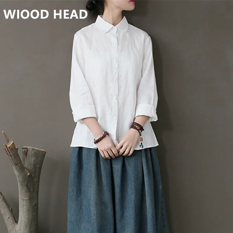 WIOOD головы Для женщин Винтаж Повседневное одноцветное Цвет блузка 2018 весенние свободные просто новый
