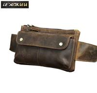 cowhide leather men casual fashion travel waist belt bag chest sling bag black design bum phone cigarette case pouch male 8136 d