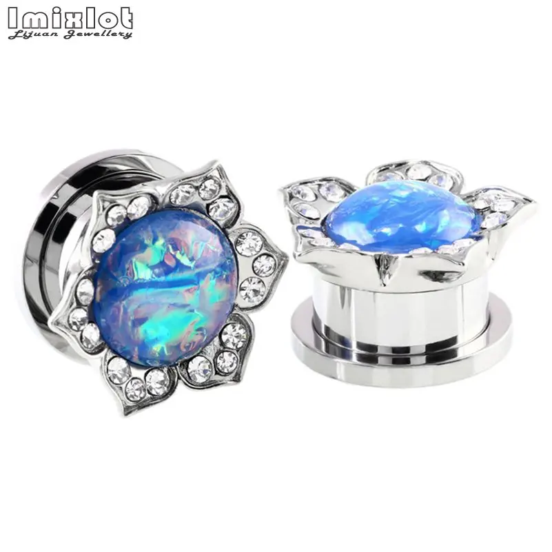 2 шт./лот нержавеющая сталь опал Rhinstone цветок заглушка для уха тоннель винт вилка