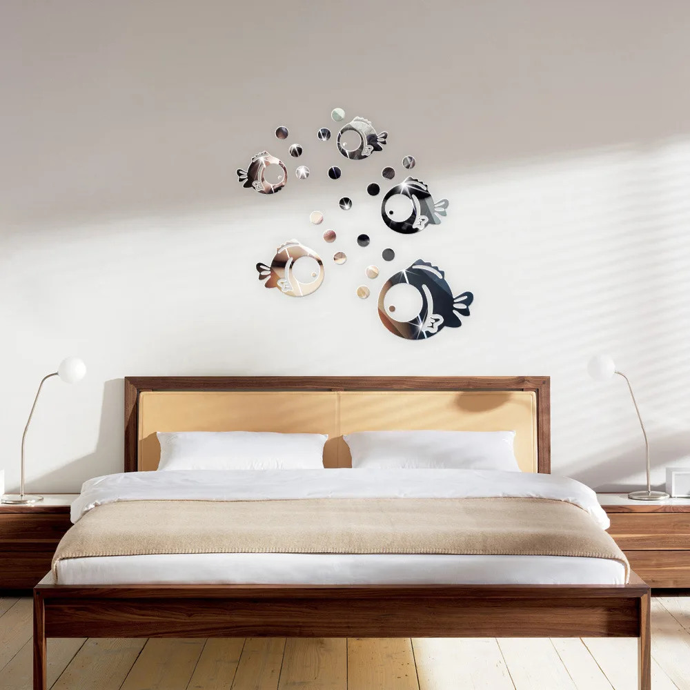 Акриловый зеркальный декоративный стикер для ванной комнаты с пузырчатой рыбкой