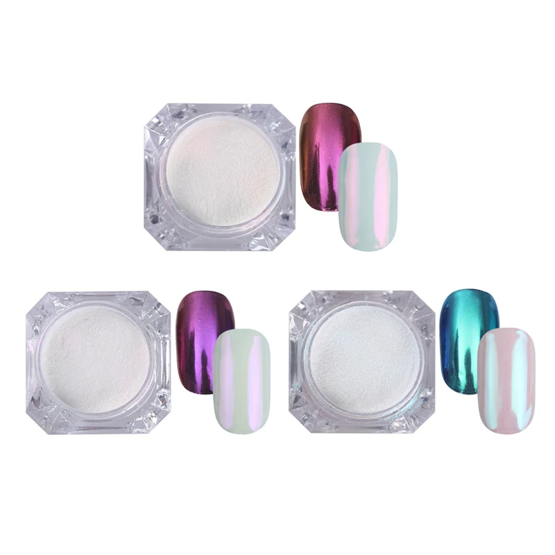 Set 1 3 Boxes Mirror Powder Set Nail Art Chrome Pigment Dust Kit Shell Shimmer DIY Glitter Manicure Blue Purple Decor Tips - Цвет: Set 1