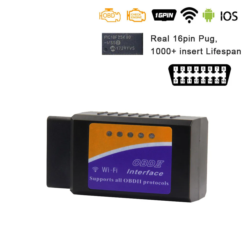 V1.5 WIFI Blue ELM327 V2.2 PIC18F25K80 OBD2 bluetooth 4,0 wifi сканер для Android/IOS ELM 327 V1.5 Wi-Fi OBD OBD2 автомобильный диагностический сканер инструмент - Цвет: V1.5 WIFI Blue