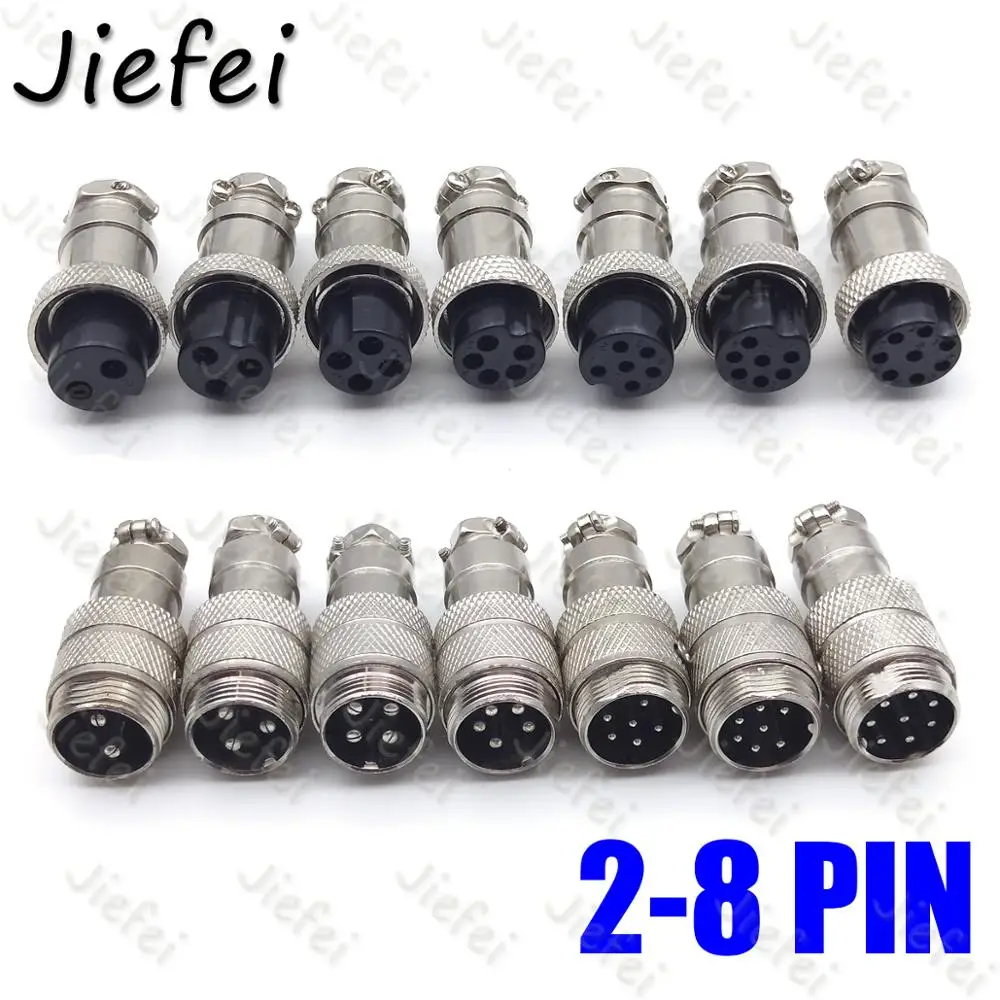 

6set GX16 2 3 4 5 6 7 8Pin 16mm Male & Female Butt joint Connector kit GX16 Socket+Plug Aviation plug interface