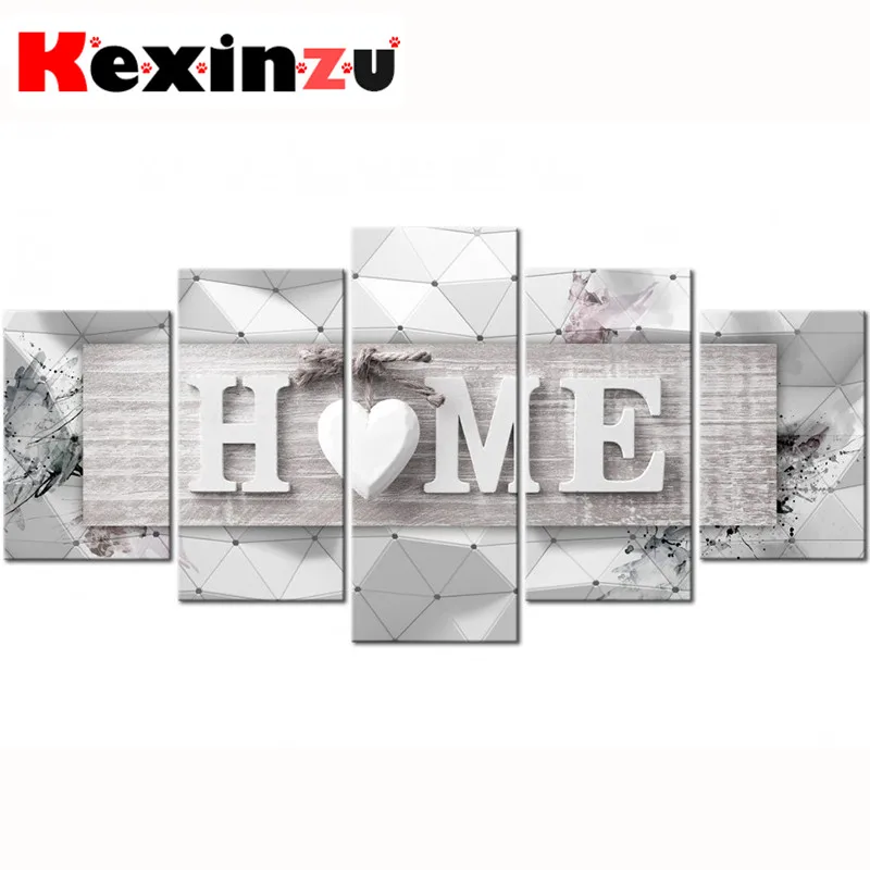 

5pcs Full Square/Round Drill 5D DIY Diamond Painting Cross Stitch"Flower Home" Multi-picture Combination Embroidery Decor Home 2