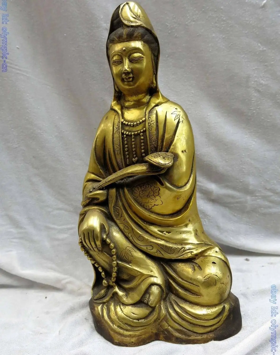 

12" China gilt bronze carved as one wishes Kwan-yin buddha Sculpture Statue